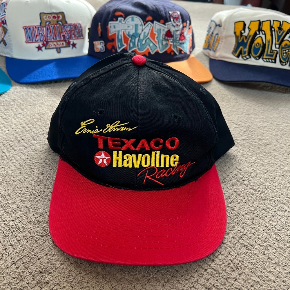 Vintage 1990s Ernie Irvan Texaco Havoline Racing Snapback Hat Black Red NASCAR